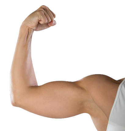 Close-up of a muscular arm flexing its bicep, showcasing well-defined muscles and strength; smooth, healthy skin highlighting the tone and size, with a plain background emphasizing fitness and physical strength.